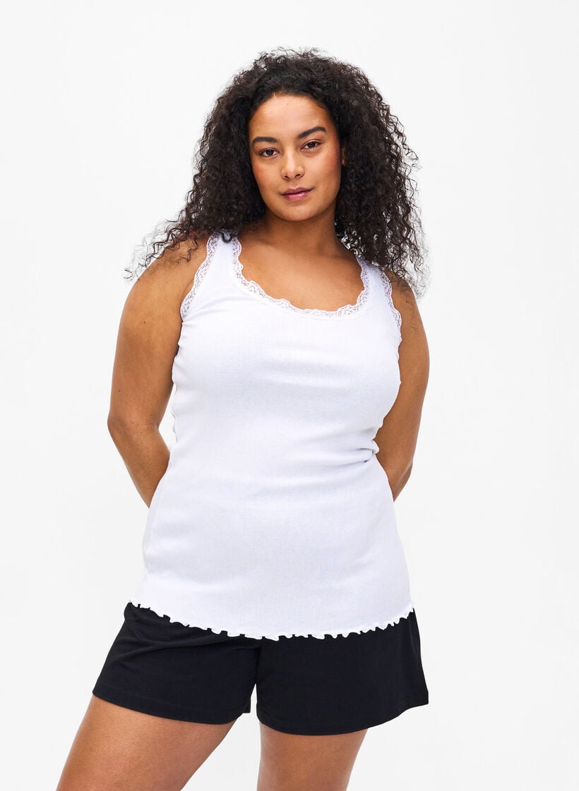 Top with lace trim, White, Model image number 0