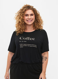 Short-sleeved viscose night t-shirt, Black Coffee, Model