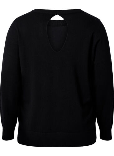 Viscose knitted jumper with back detail, Black, Packshot image number 1