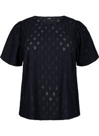 Short-sleeved blouse with hole pattern