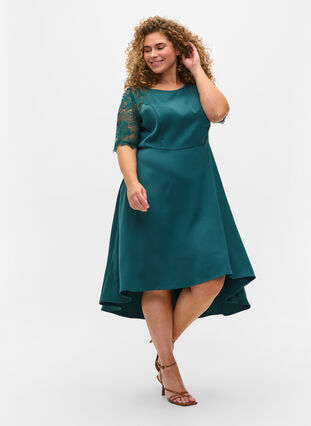Midi dress with short lace sleeves, Deep Teal, Model image number 2
