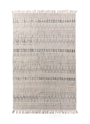 Patterned carpet with fringes, Black/Desert Sage, Packshot image number 0