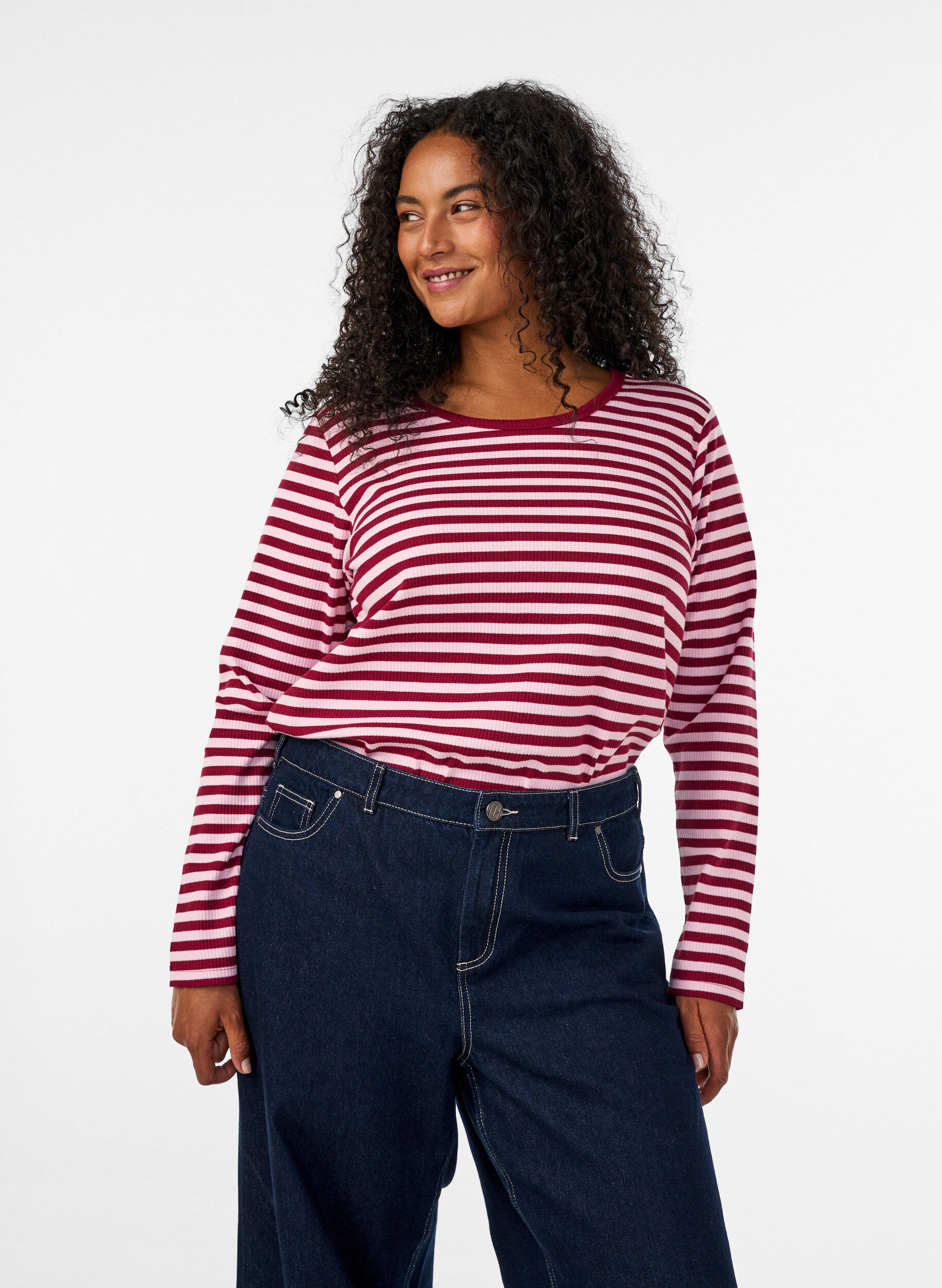 ZizzifashionStriped blouse with long sleeves, Rose, Model image number 0