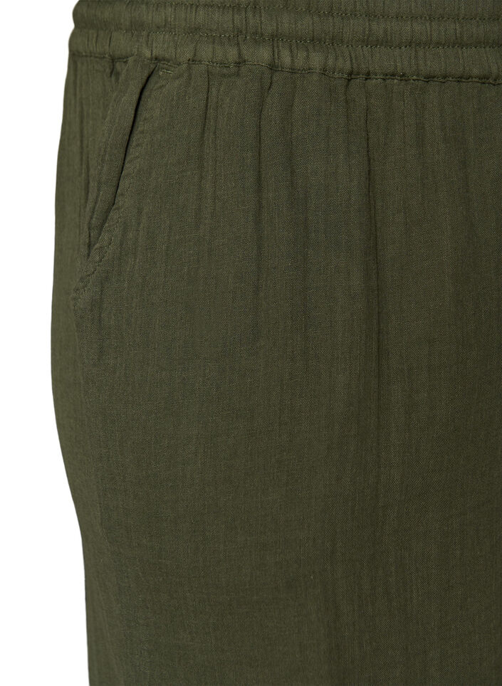 Loose cotton muslin shorts with a high waist, Green, Packshot image number 3