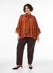 Blouse with ribbon tie and ruffle details, Brown, Model image number 1