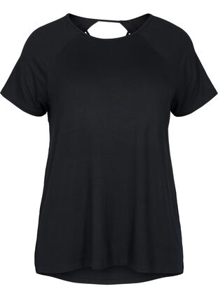 workout t-shirt in viscose with cut-out back, Black, Packshot image number 0