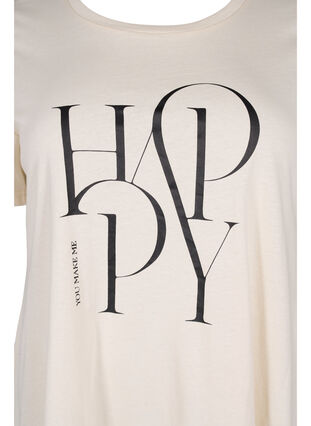 T-shirt in cotton with text print, Buttercream HAPPY, Packshot image number 2