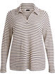 Striped jersey blouse with a collar and V-neck, Beige, Packshot image number 0