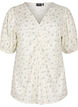 Blouse with short puff sleeves and ruching detail, White, Packshot image number 0