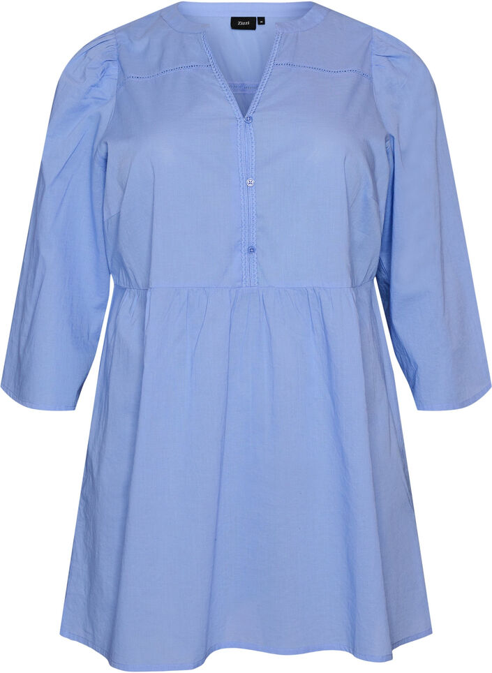 Cotton tunic with a V-neck and crochet trim, Blue, Packshot image number 0