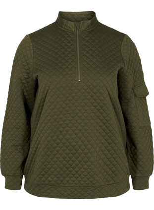 Quilted sweatshirt with zip, Ivy Green, Packshot image number 0