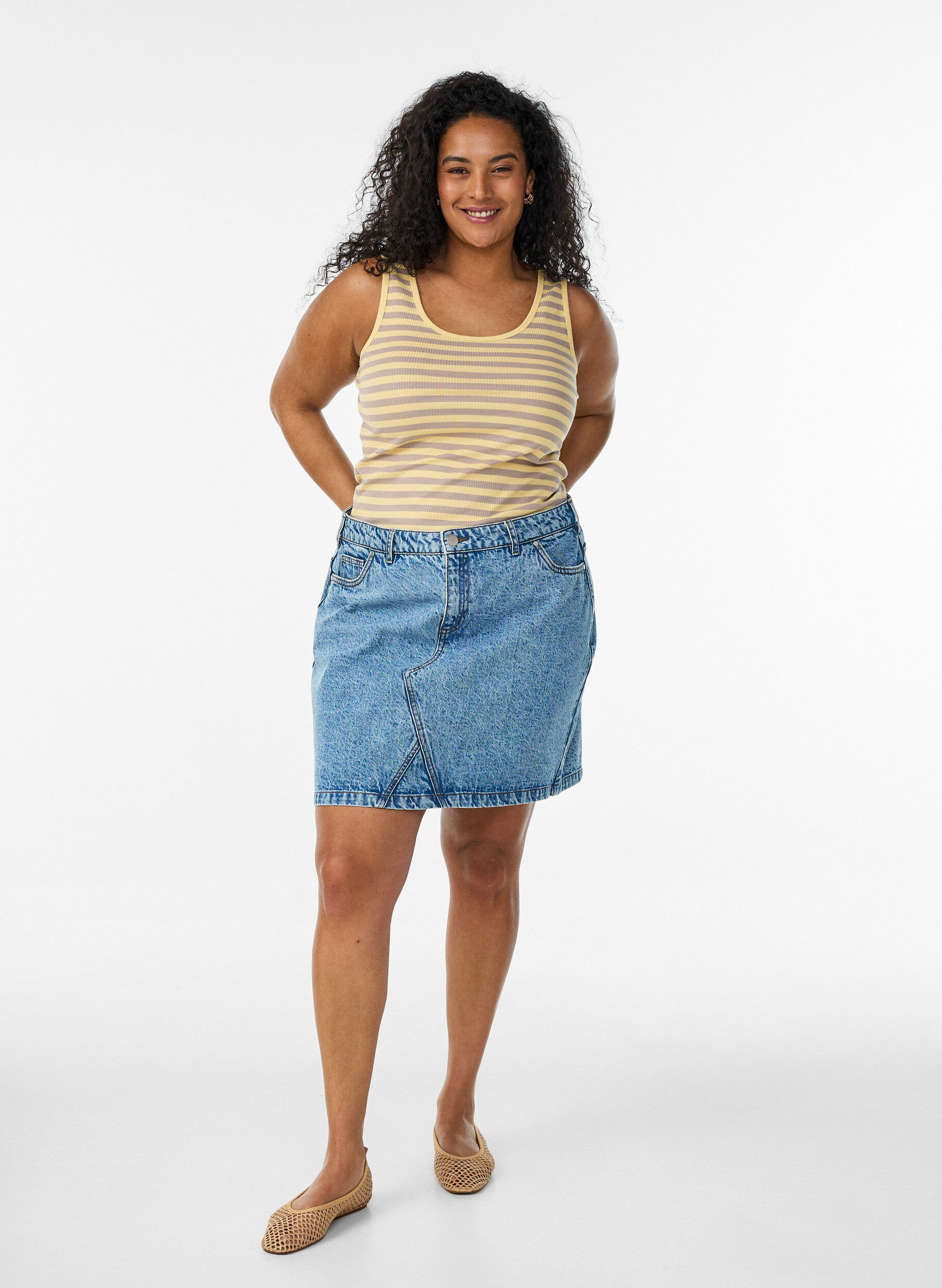 ZizzifashionStriped tank top with a rib structure, Yellow, Model image number 1