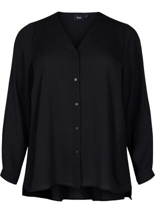 Long-sleeved shirt with v-neck, Black, Packshot image number 0