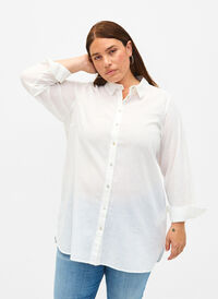 Long shirt in linen and cotton, Bright White, Model