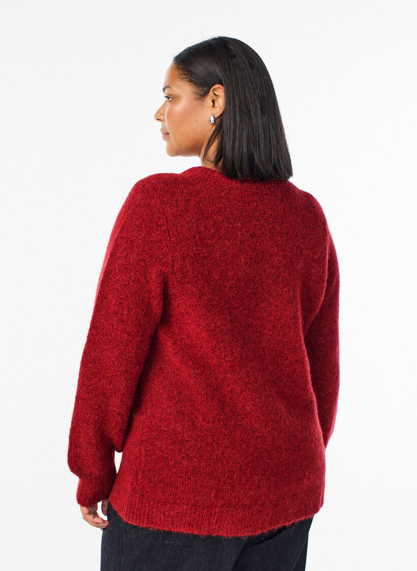 Cardigan with wool and alpaca and decorative buttons, Red, Model image number 2