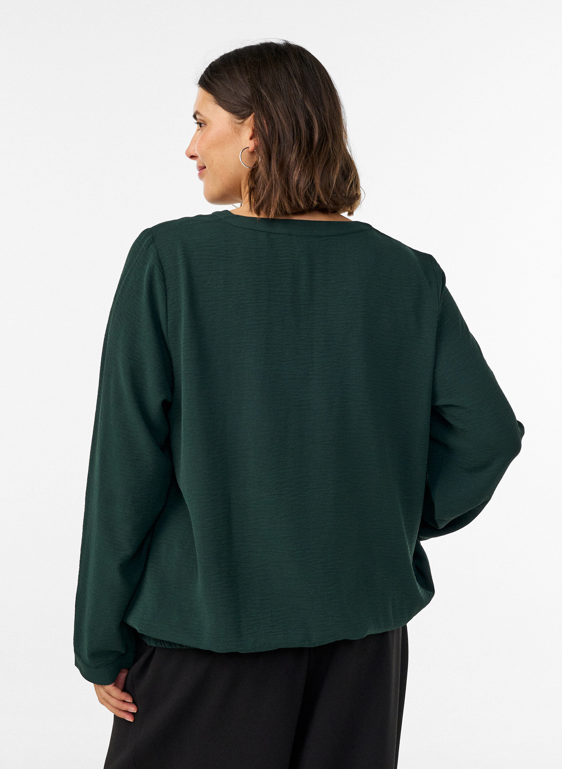 ZizzifashionBalloon silhouette blouse with V-neck, Green, Model image number 2