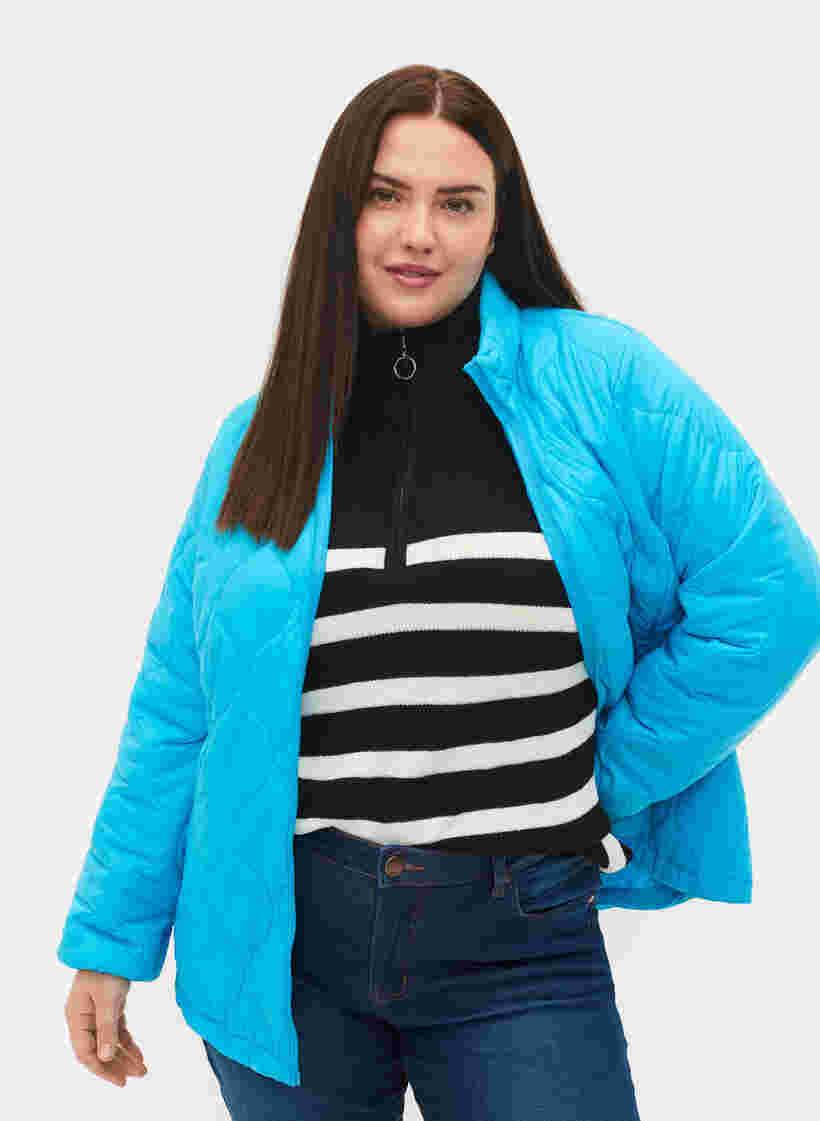 Quilted jacket with zip and pockets, River Blue, Model image number 2