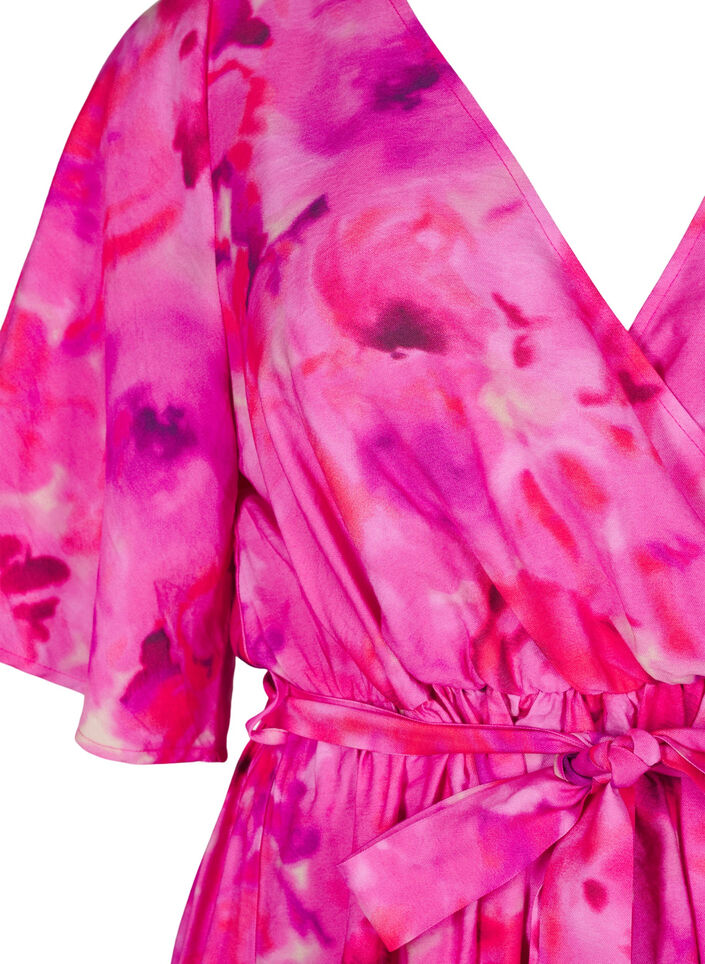 Knee-length dress with floral print and wrap look, Pink Rose AOP, Packshot image number 2