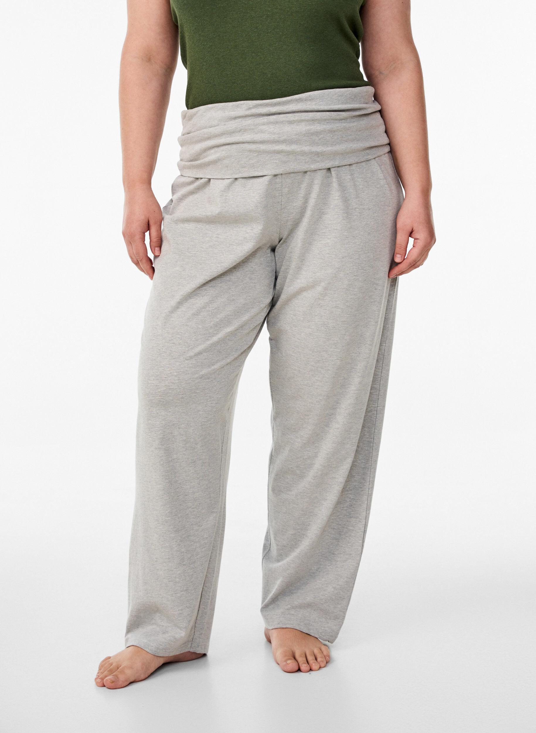 Zizzifashion Loose lounge trousers with wide waistband, Grey, Model image number 2