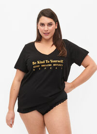 Cotton pyjama t-shirt with print, Black w. Be , Model