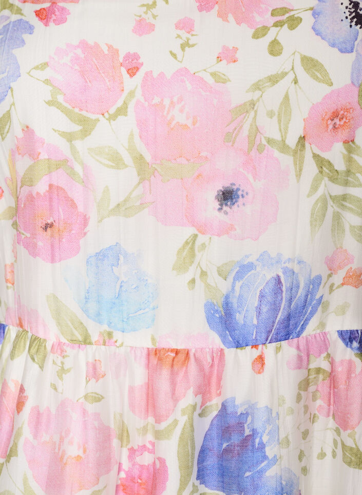 Long floral dress in lyocell with ruffles, White, Packshot image number 2