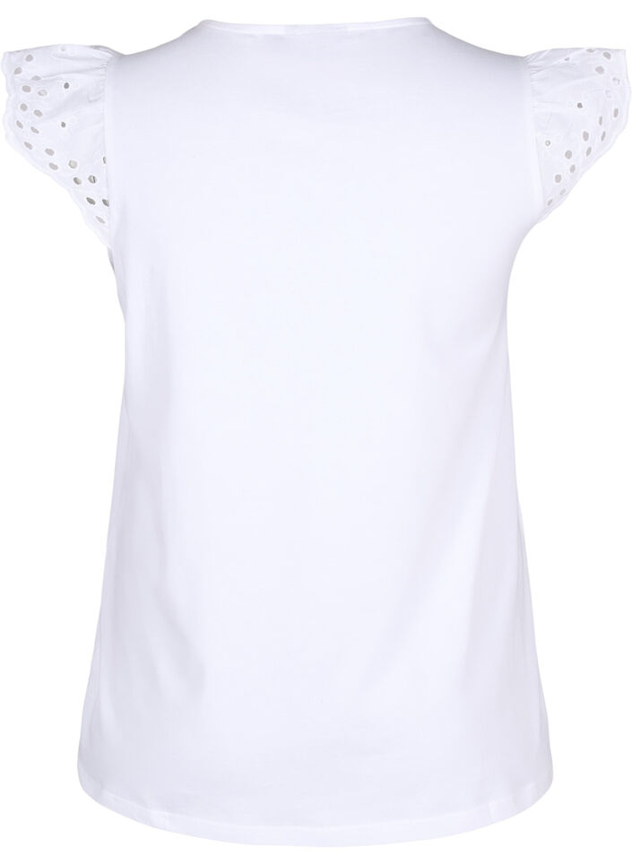 Organic cotton T-shirt with broderie anglaise, Bright White, Packshot image number 1