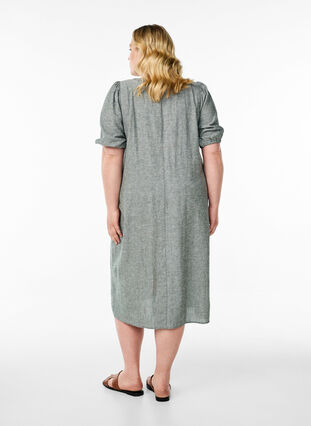 Midi dress in linen and viscose with short sleeves - Green - Sz. 40-64 - Zizzifashion Midi dress in linen and viscose with short sleeves - Green - Sz. 40-64 - Zizzifashion