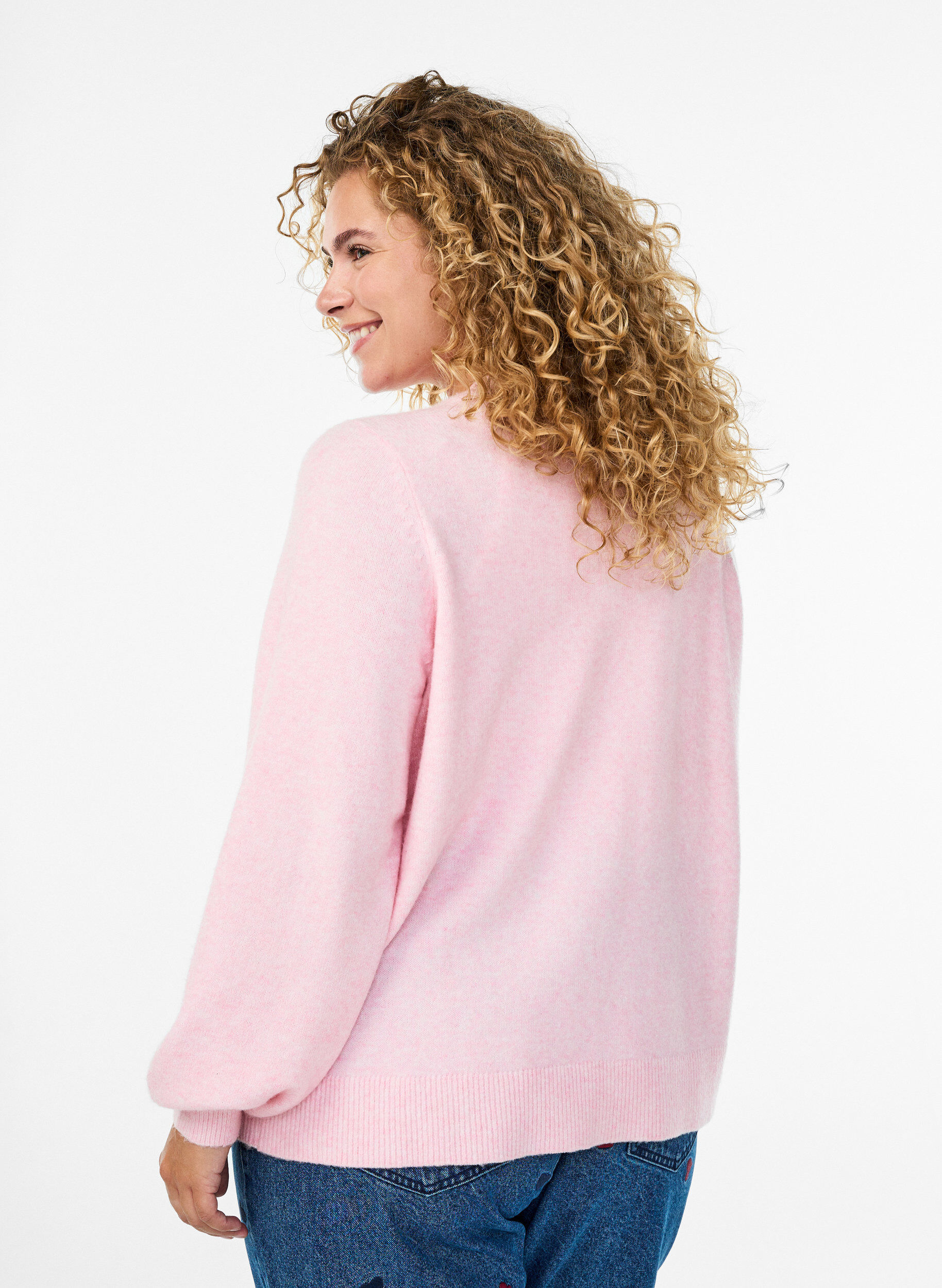 Zizzifashion Cardigan in soft knit with gold-coloured buttons, Rose, Model image number 2