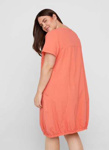 Short sleeve cotton dress, Hot Coral, Model image number 1