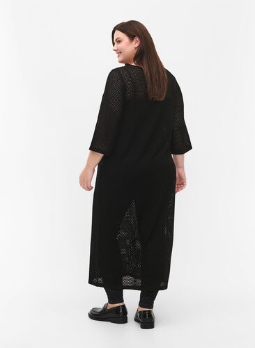 3/4 sleeve dress with knitted lace pattern, Black, Model image number 1