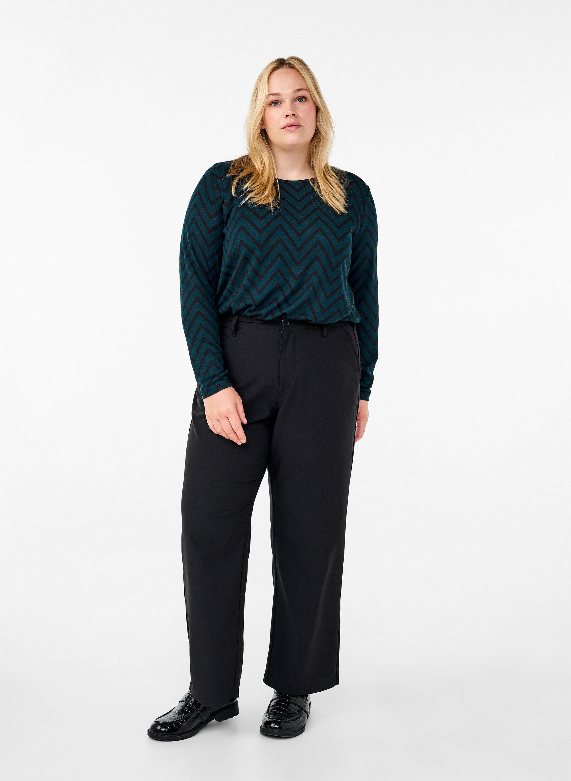 Zizzifashion Patterned blouse with long sleeves, Green, Model image number 1