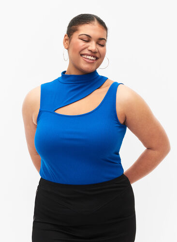 Ribbed top with cut-out section, Princess Blue, Model image number 0