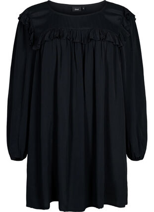 Viscose tunic with ruffles, Black, Packshot image number 0
