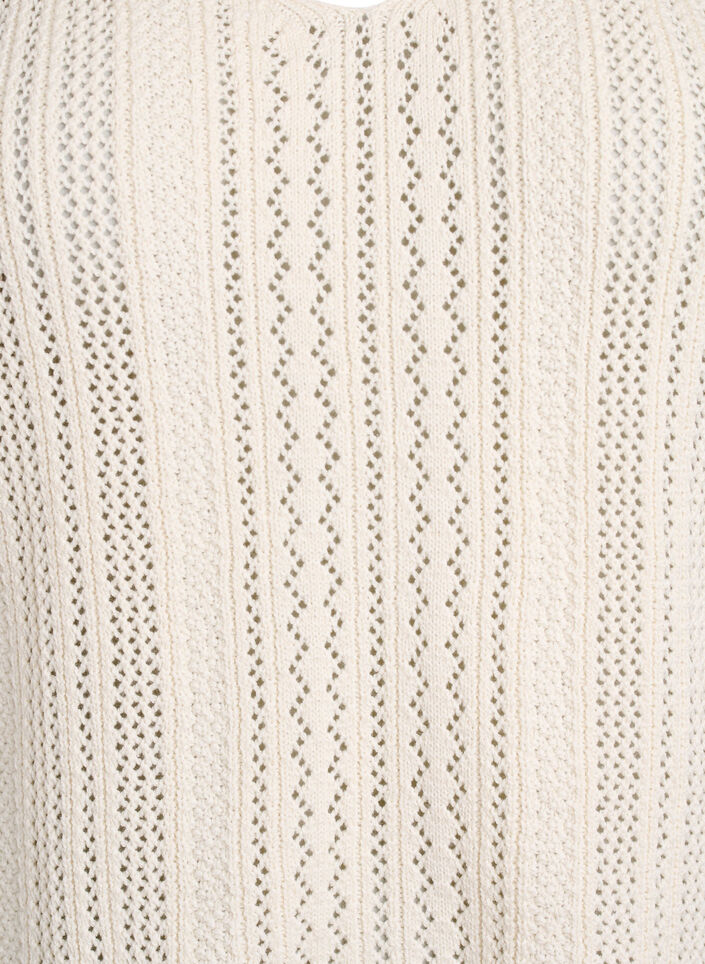 Knitted top with eyelet embroidery and V-neck, Beige, Packshot image number 2