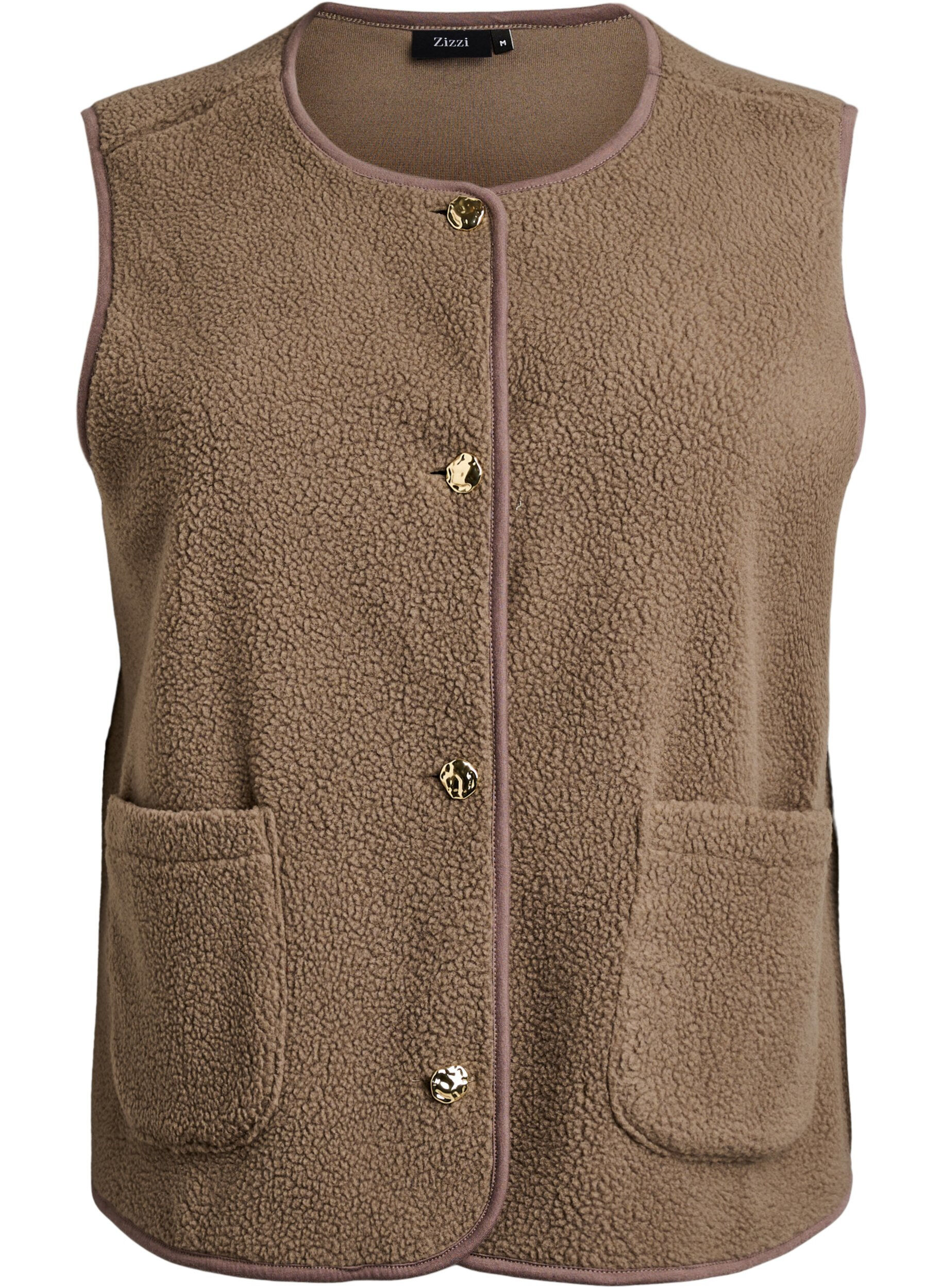 ZizzifashionTeddy gilet with buttons and pockets, Brown, Packshot image number 0