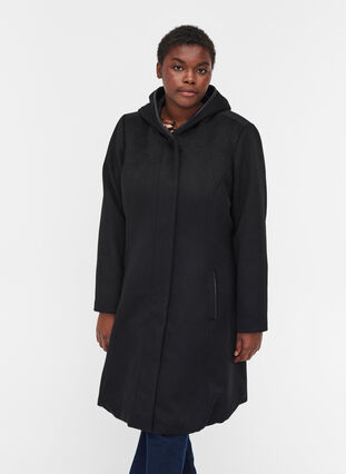 Hooded jacket with wool, Black, Model image number 0