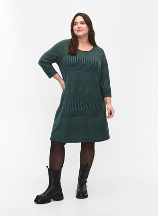 Dress with 3/4 sleeves and striped pattern, Scarab Melange, Model image number 2