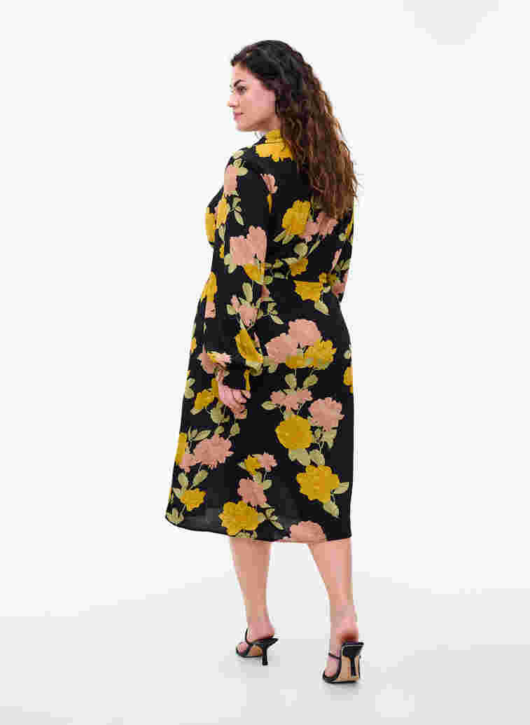 Floral viscose dress with lace, Scarab Flower, Model image number 1