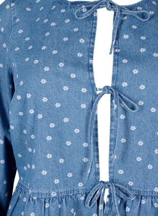Denim peplum blouse with tie fastening, Light Blue w.Flowers, Packshot image number 2