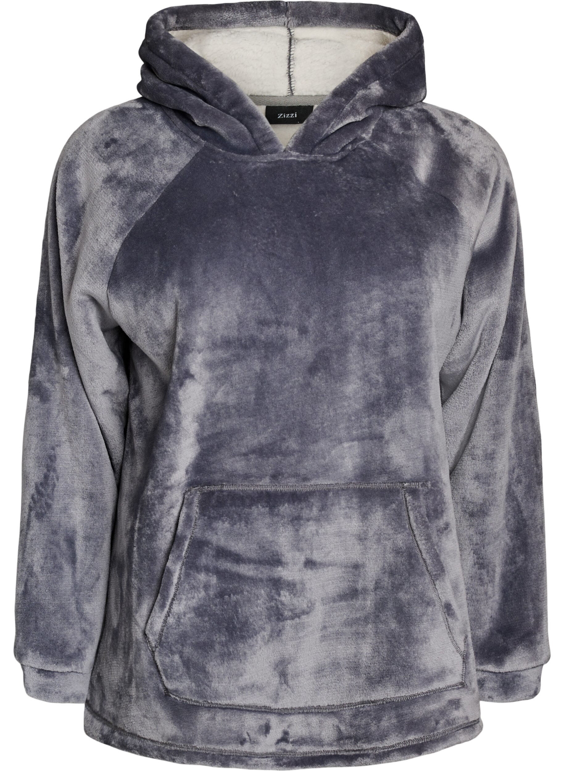 ZizzifashionVelour hoodie with kangaroo pocket, Grey, Packshot image number 0