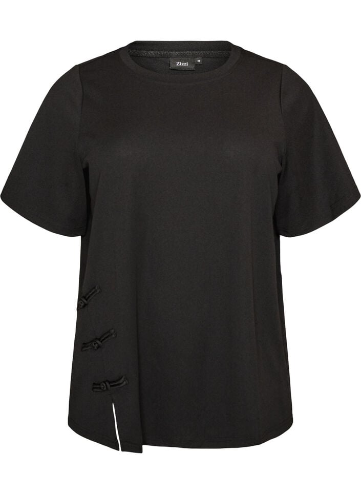 T-shirt with slits and decorative knot closures, Black, Packshot image number 0