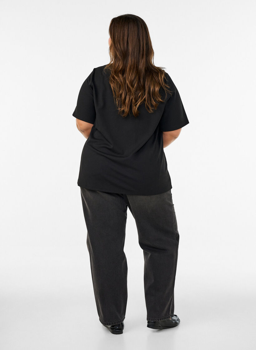 T-shirt with slits and decorative knot closures, Black, Model image number 2