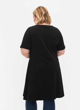 Solid cotton dress with short sleeves, Black, Model image number 1