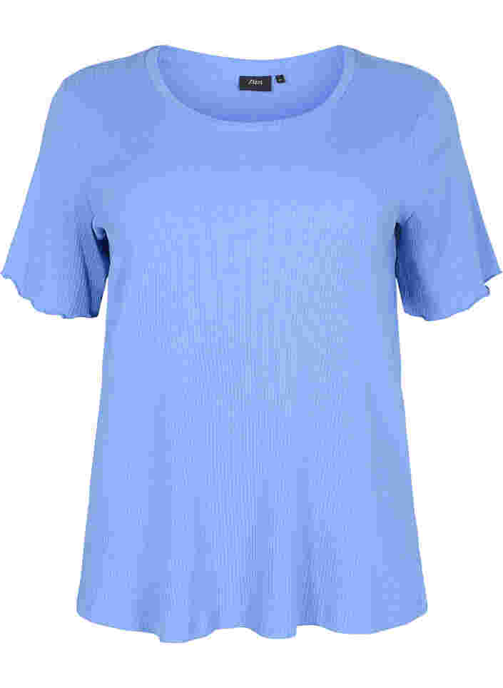 Short-sleeved t-shirt in ribbed fabric, Wedgewood, Packshot image number 0