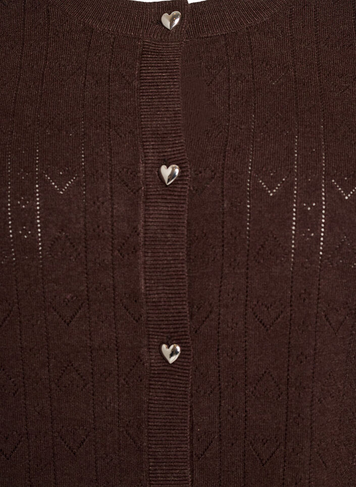 Knitted cardigan with heart eyelet embroidery, Brown, Packshot image number 2