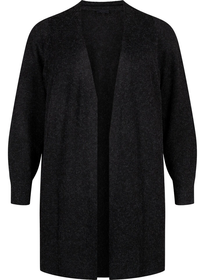 Long open front cardigan, Dark Grey Melange, Packshot image number 0