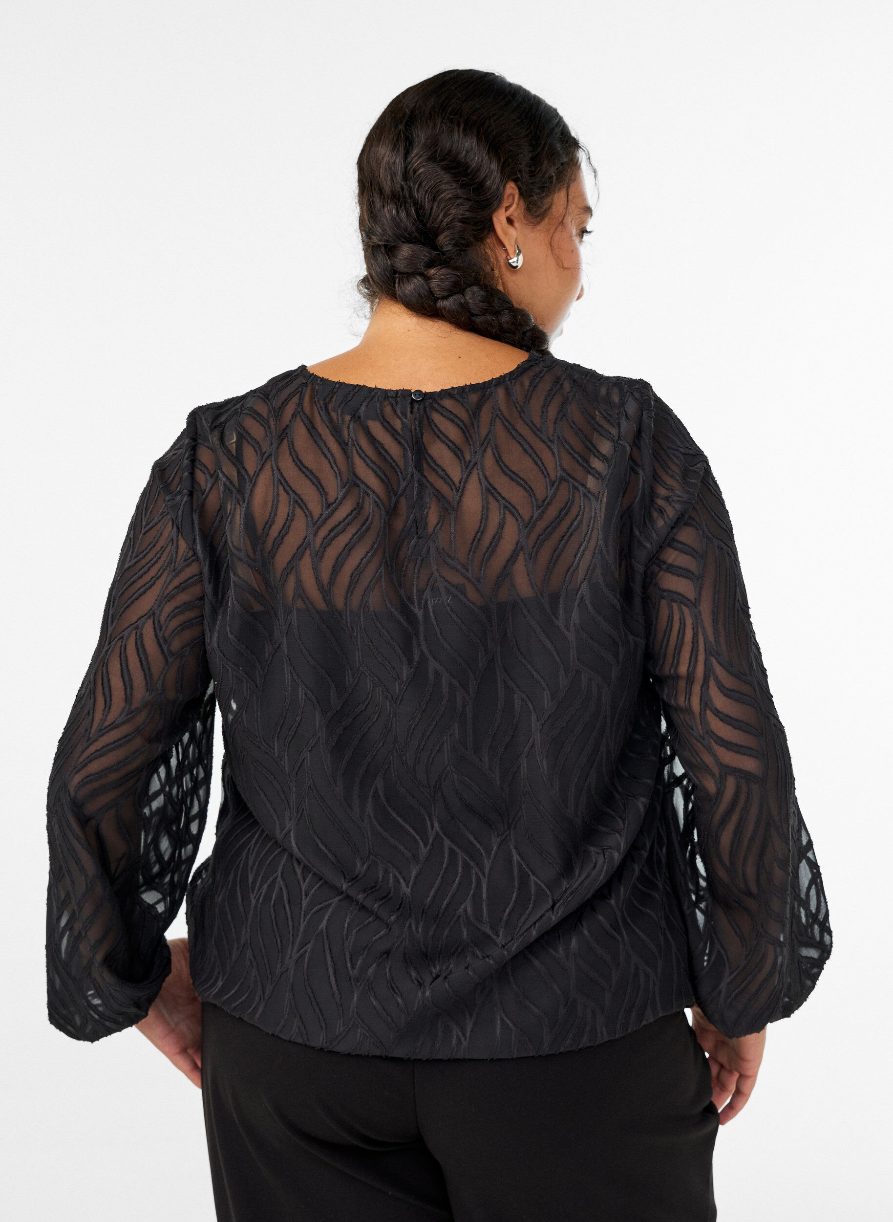 ZizzifashionChiffon blouse with a textured pattern, Black, Model image number 2
