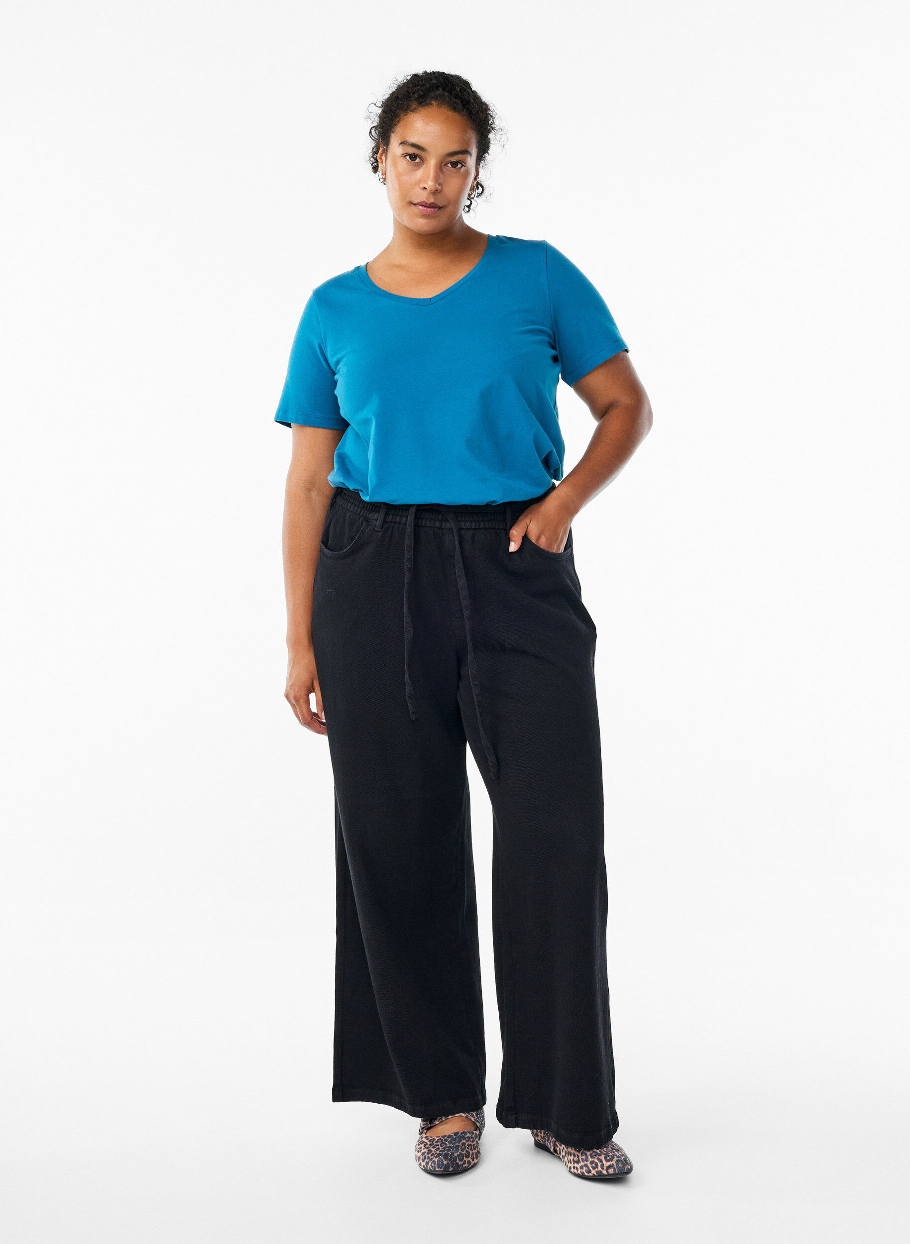 Zizzifashion Basic plain cotton t-shirt, Petrol, Model image number 1