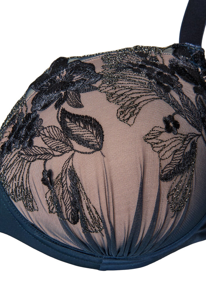 Moulded bra with floral embroidery and draped details, Blue, Packshot image number 2