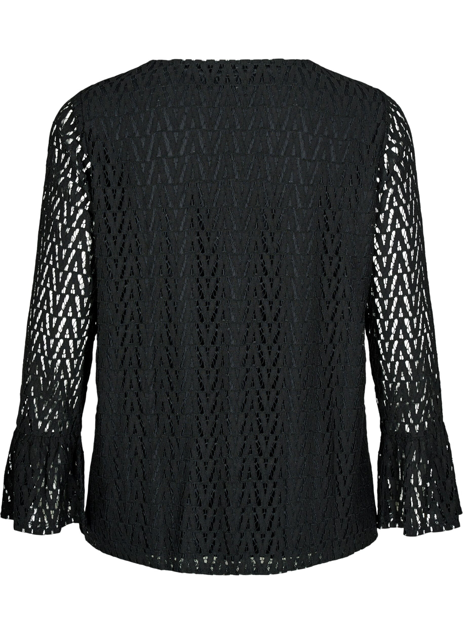 Zizzifashion Lace blouse with ruffled sleeves, Black, Packshot image number 1